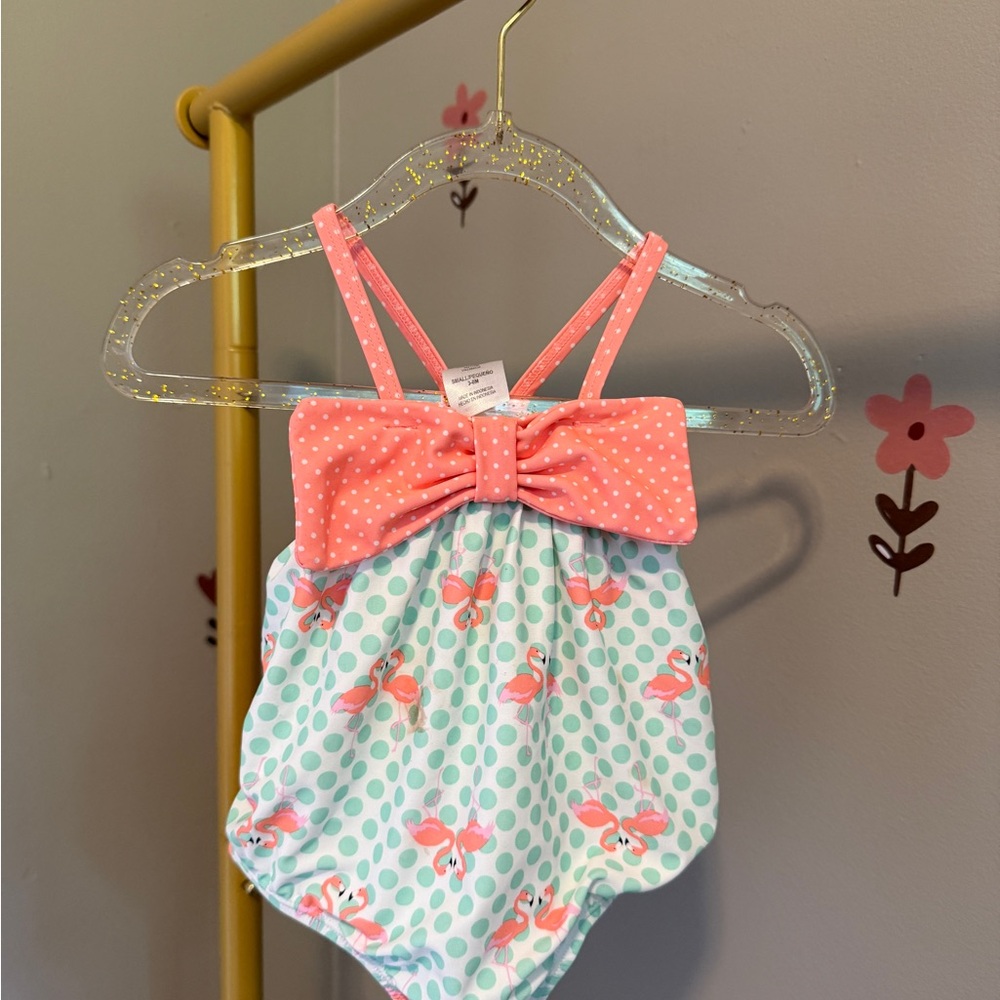 Pink and Mint Flamingo Baby Romper